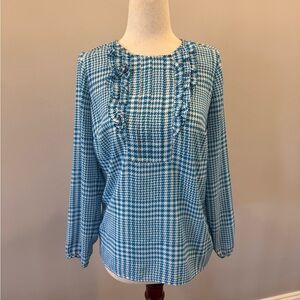 J. Crew Blue Houndstooth Blouse